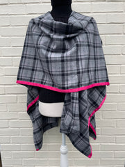 Cotton Cape in Grey Plaid with Pink Ribbon (Cape 03)