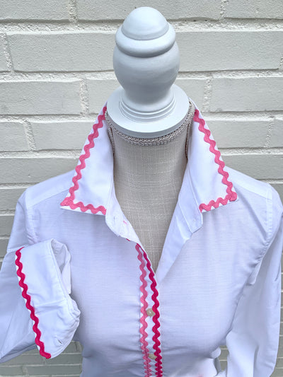 SALE - XS, XXL ONLY - Charlotte Ric Rac Oxford Shirt Pink (CLT07) *FINAL SALE*
