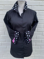 SALE - XS ONLY - Elizabeth 3/4 Sleeve Black w Black Polka Dot and Pink Stripe (3407) *FINAL SALE*