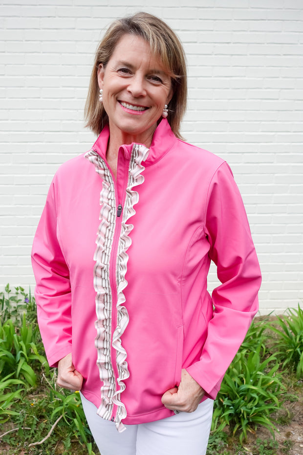 Sailor Soft Shell Jacket - Fuchsia w Pink & Khaki Stripe Ribbon (SLR01)