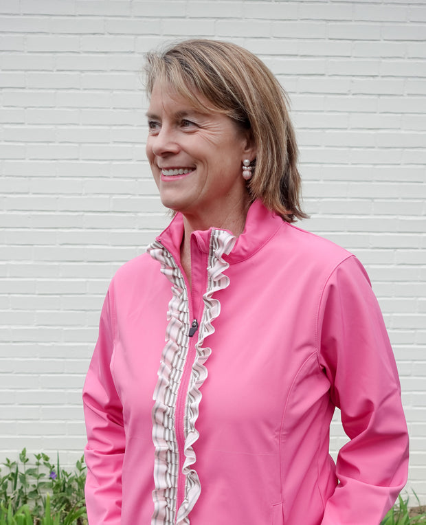 Sailor Soft Shell Jacket - Fuchsia w Pink & Khaki Stripe Ribbon (SLR01)