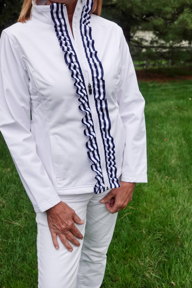 Sailor Soft Shell Jacket - White w Navy & White Stripe Ribbon (SLR07)