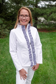 Sailor Soft Shell Jacket - White w Navy & White Stripe Ribbon (SLR07)