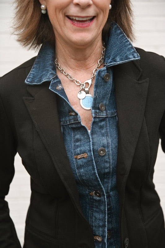 Lucy Knit Denim Blazer - Black w Blue Denim (Lucy05)