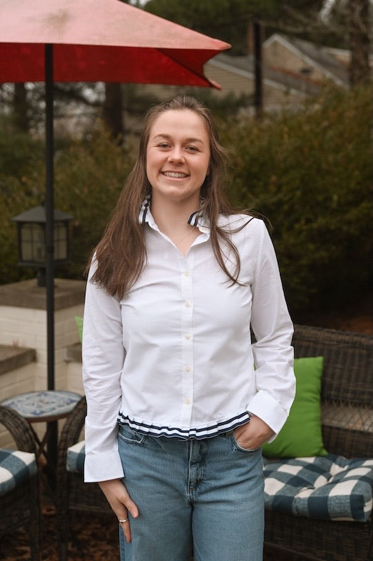 Mary Tyler Moore Ribbon Untucked Oxford  - White w Navy & White Ribbon (MTM04)