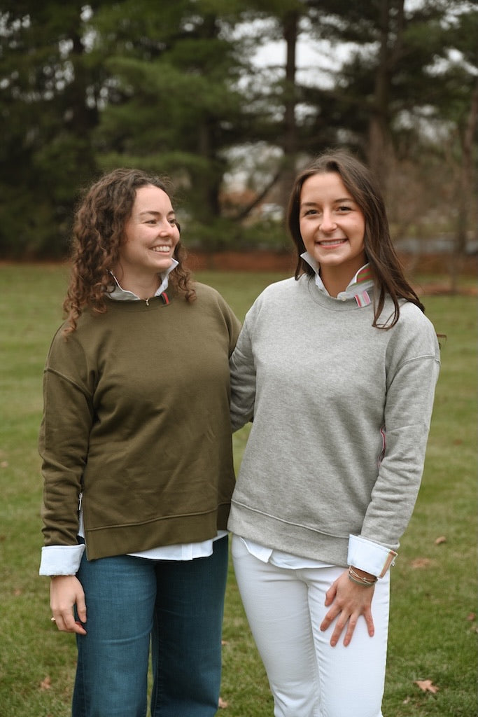 Danny Crew Neck Sweatshirt - Olive w Hunter & Red Stripe Ribbon (Danny15)