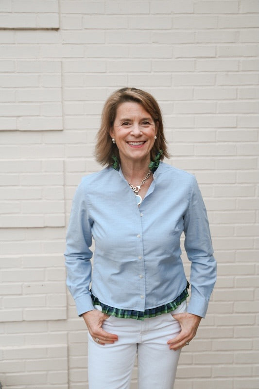 Mary Tyler Moore Ribbon Untucked Oxford  - Blue w Campbell Plaid Ribbon (MTM05)