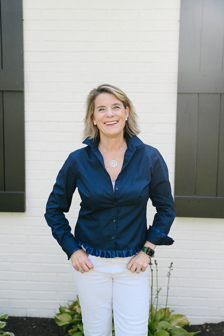 Blanche Untucked Blouse - Navy w Navy Ribbon (BL01)