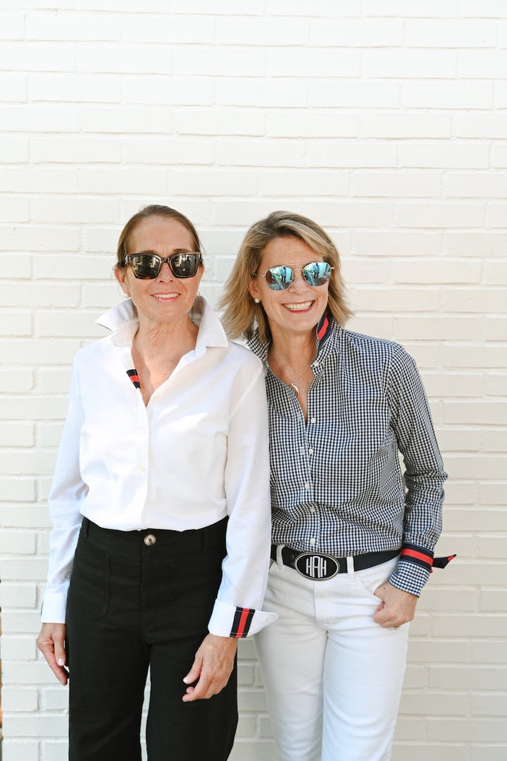 Audrey Navy Gingham Ribbon French Cuff Shirt (RFC46)