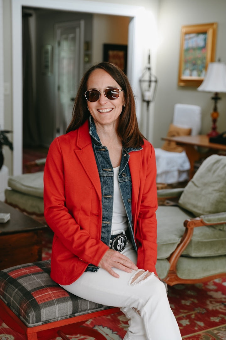 Lucy Knit Denim Blazer - Red w Denim (Lucy02)