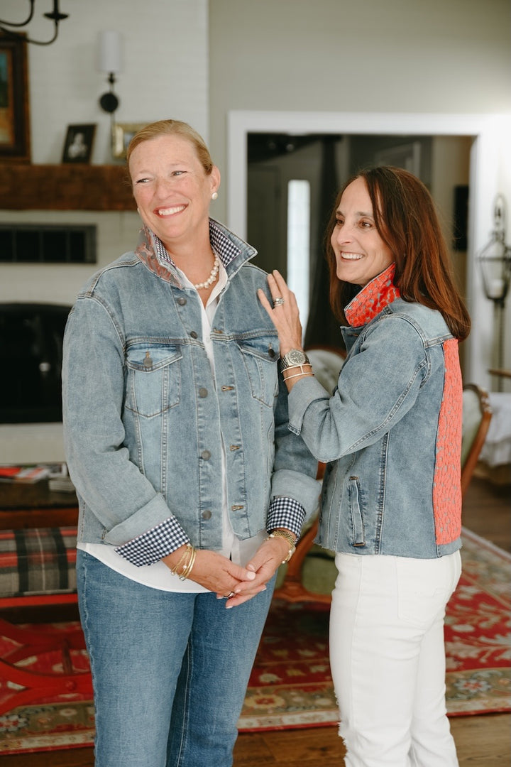 Stevie Denim Jacket - Denim w Lt. Pink & Grey Velvet Coral (ST15)