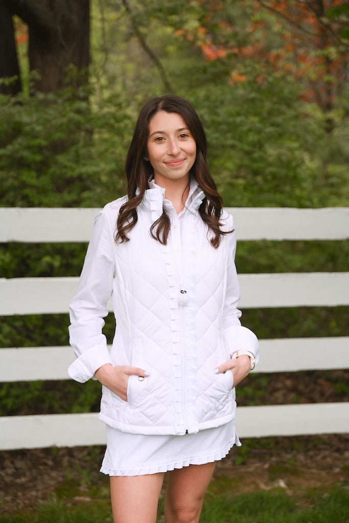 Maggie May Quilted Ruffle Vest - White w White Ribbon (MMQ12)