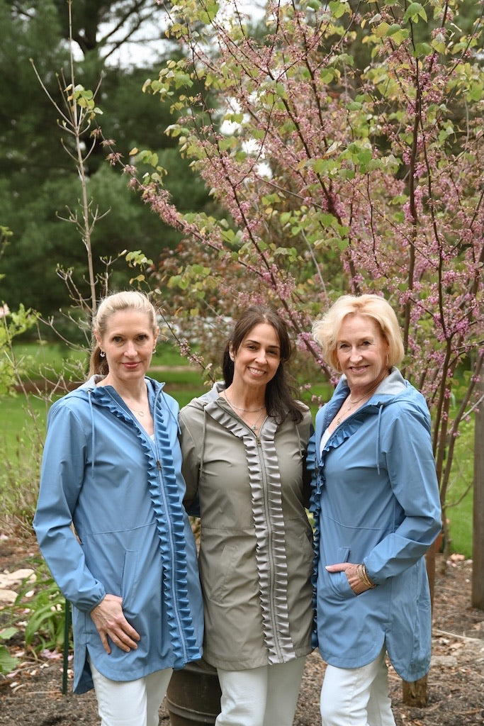 Kelly Hooded Rain Coat - Light Blue w Light Blue Ruffle Ribbon (GK01)