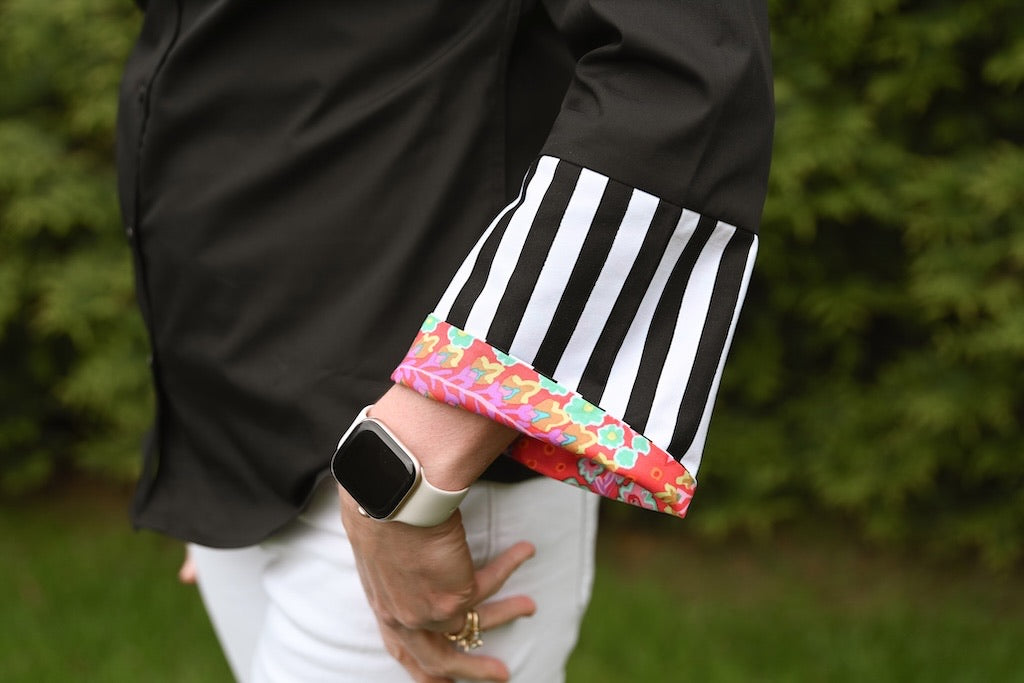 Beth Bell Sleeve - Black w Coral Floral & Black Stripe (LB60)