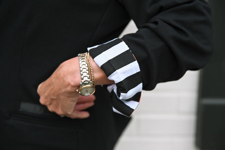 Beth Bell Sleeve - Black w Floral & Black Stripe (LB51)