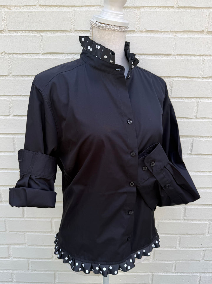Poppy Untucked Blouse - Black w White Polka Dot Ribbon (Poppy1)