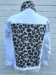 Stevie Denim Jacket - White Denim w Cheetah