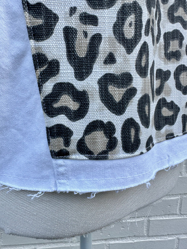 Stevie Denim Jacket - White Denim w Cheetah