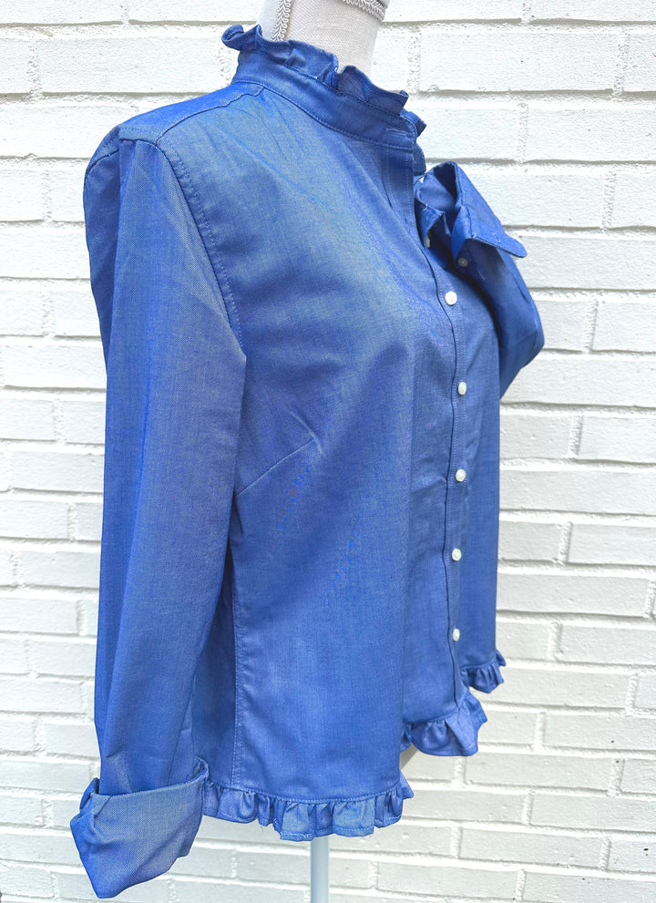 Mary Tyler Moore Ruffled Untucked Oxford  - Navy w Navy Oxford Ruffle (MTM-ON)