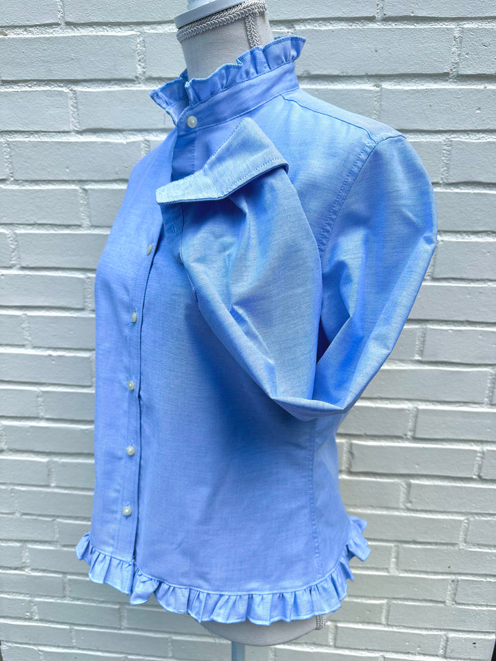 Mary Tyler Moore Ruffled Untucked Oxford  - Blue w Blue Oxford Ruffle (MTM-OBL)
