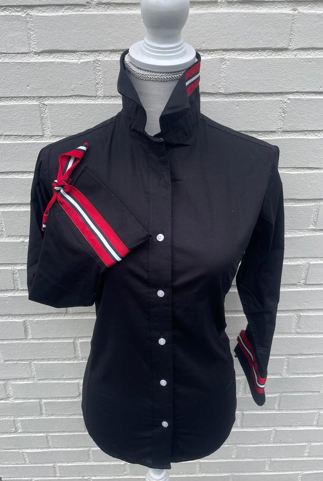 SALE - S & L ONLY - Ann Black w Black, White & Red Ribbon Tie Shirt (Ann19) *FINAL SALE*