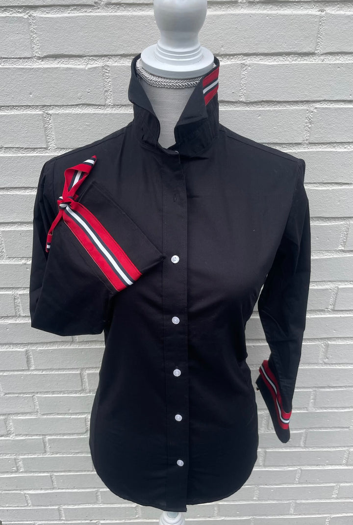 SALE - S & L ONLY - Ann Black w Black, White & Red Ribbon Tie Shirt (Ann19) *FINAL SALE*