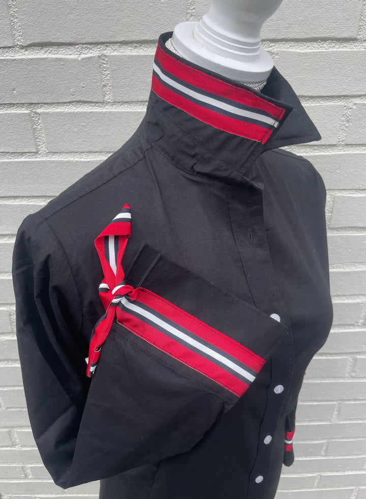 SALE - S & L ONLY - Ann Black w Black, White & Red Ribbon Tie Shirt (Ann19) *FINAL SALE*