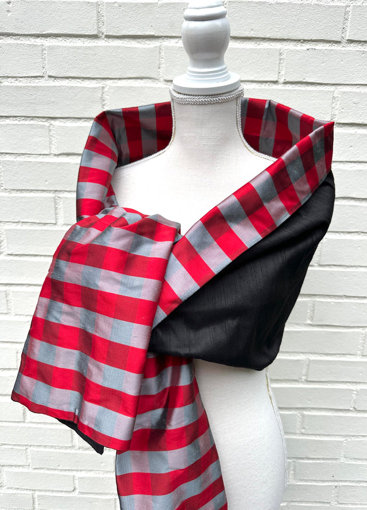 Silk Wrap in Black w Red & Grey Plaid (LW113)