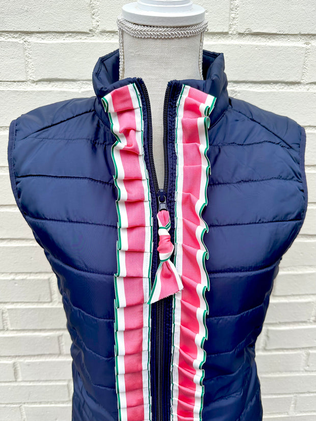 SALE - Maggie May Ruffled Ribbon Puffer Vest (PF34) *FINAL SALE*
