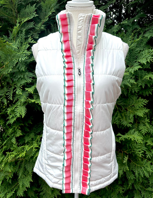 SALE - M ONLY - Maggie May Ruffled Ribbon Puffer Vest (PF35) *FINAL SALE*
