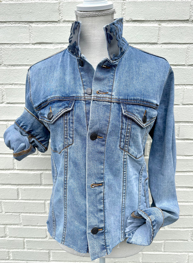 Stevie Denim Jacket - Denim w Blue Velvet (ST03)