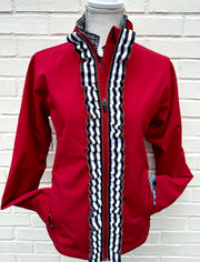 Sailor Soft Shell Jacket - Red w Black & White Stripe Ruffle Ribbon (SLR09)