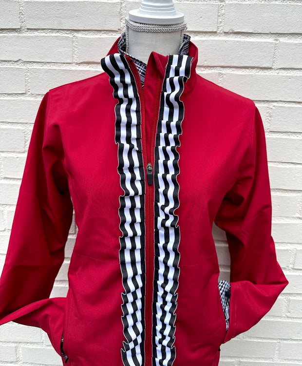 Sailor Soft Shell Jacket - Red w Black & White Stripe Ruffle Ribbon (SLR09)