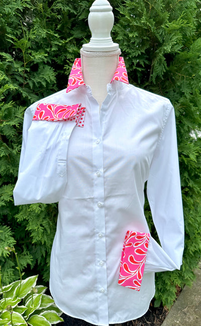 Diana French Cuff White w Red & Pink Floral and Red Dots (DFC19)