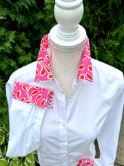 Diana French Cuff White w Red & Pink Floral and Red Dots (DFC19)
