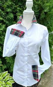 Diana French Cuff White w Holiday Black Plaid & Black Check (DFC18)