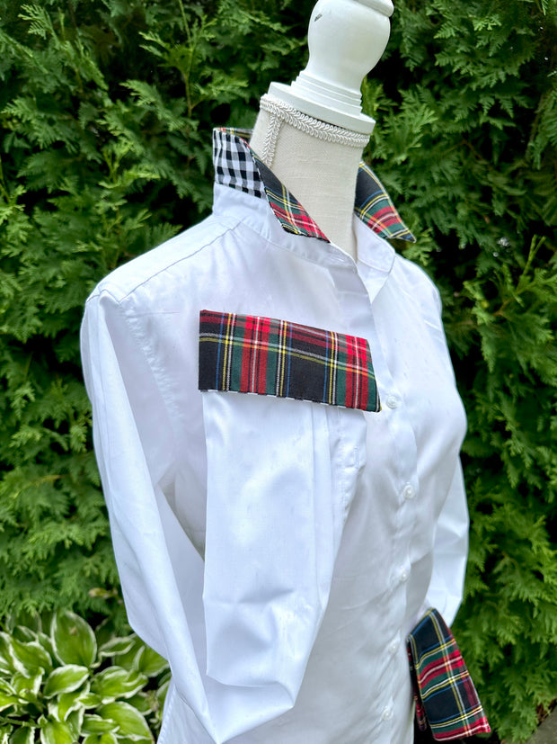 Diana French Cuff White w Holiday Black Plaid & Black Check (DFC18)