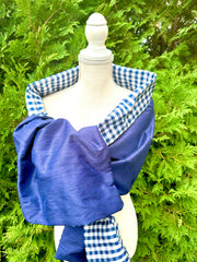 Silk Wrap in Navy and Navy Gingham (LW104)
