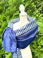 Silk Wrap in Navy and Navy Gingham (LW104)