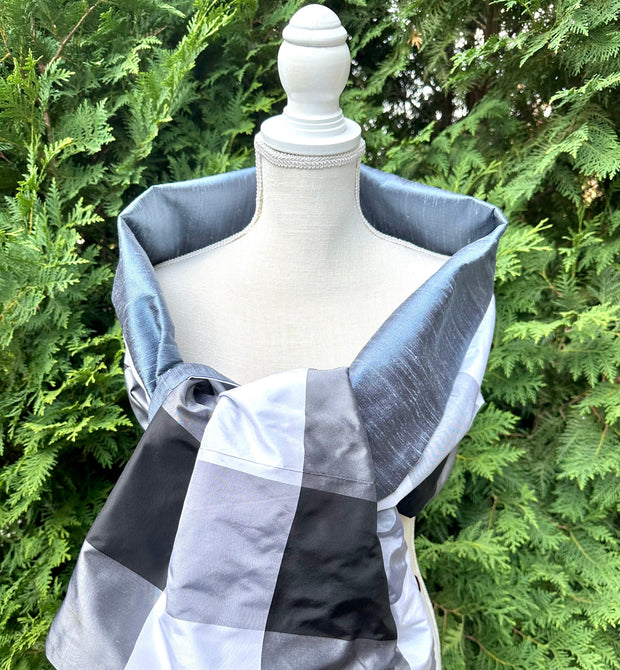 Silk Wrap in Slate and Black Plaid (LW107)