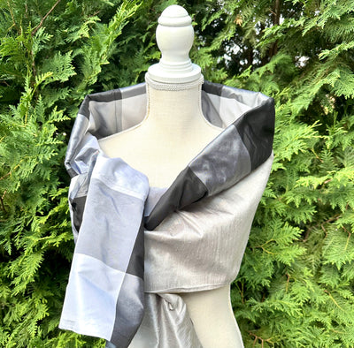 Silk Wrap in Silver and Black Plaid (LW108)