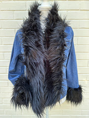 Belle Black Shaggy Faux Fur Denim Jacket