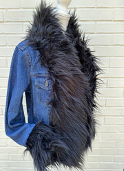 Belle Black Shaggy Faux Fur Denim Jacket