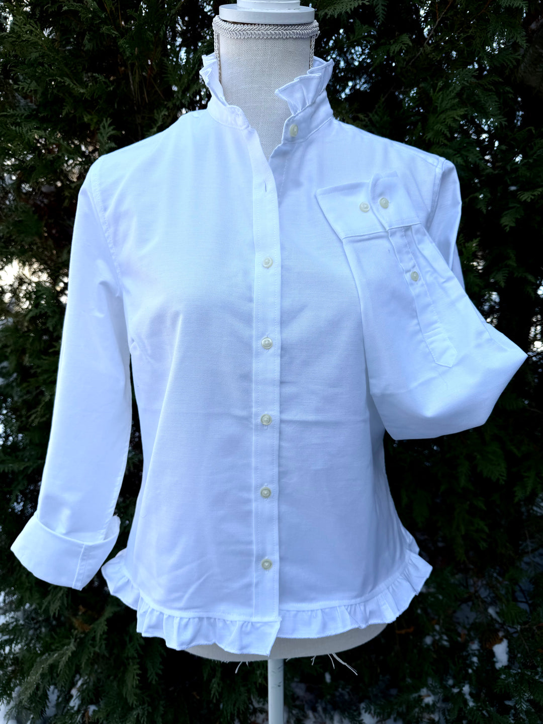 Mary Tyler Moore Ruffled Untucked Oxford  - White w White Oxford Ruffle (MTM-WT)