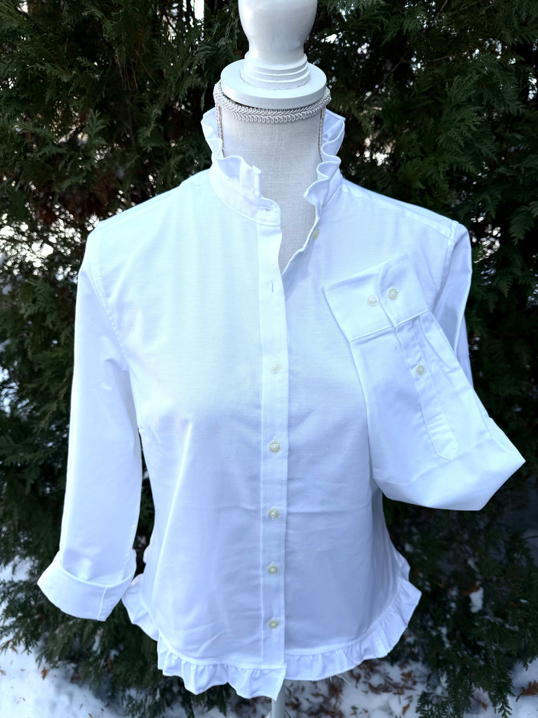 Mary Tyler Moore Ruffled Untucked Oxford  - White w White Oxford Ruffle (MTM-WT)