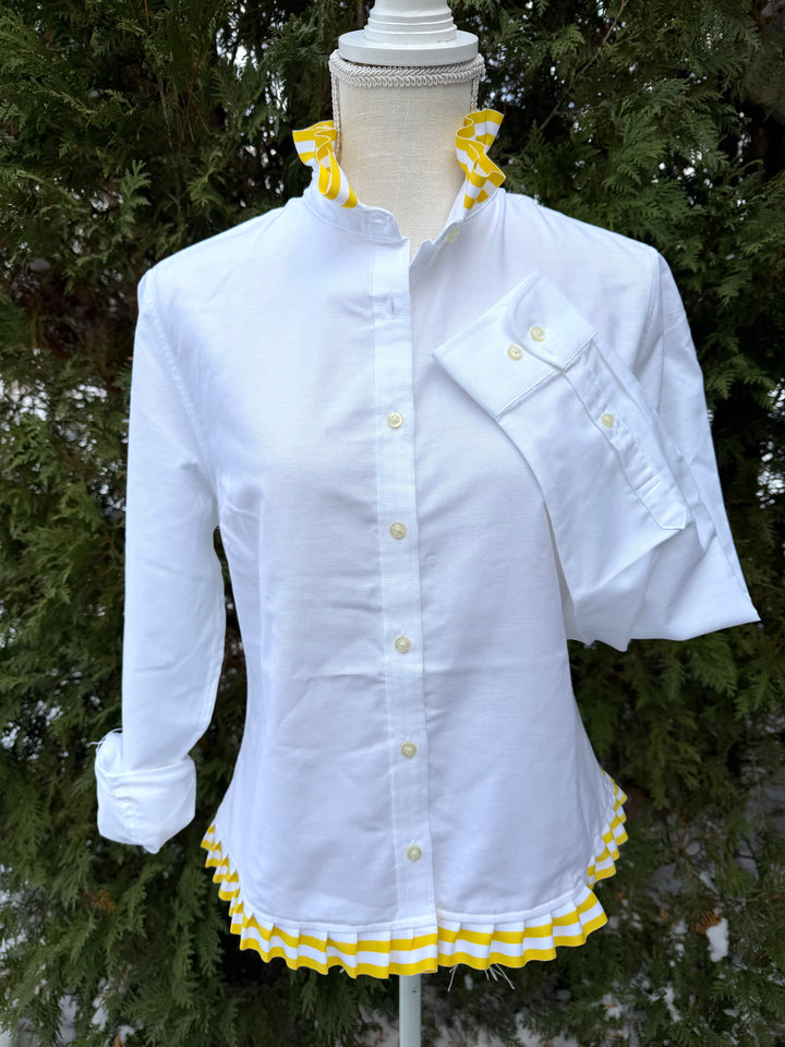 Mary Tyler Moore Ribbon Untucked Oxford  - White w Yellow & White Ribbon (MTM06)