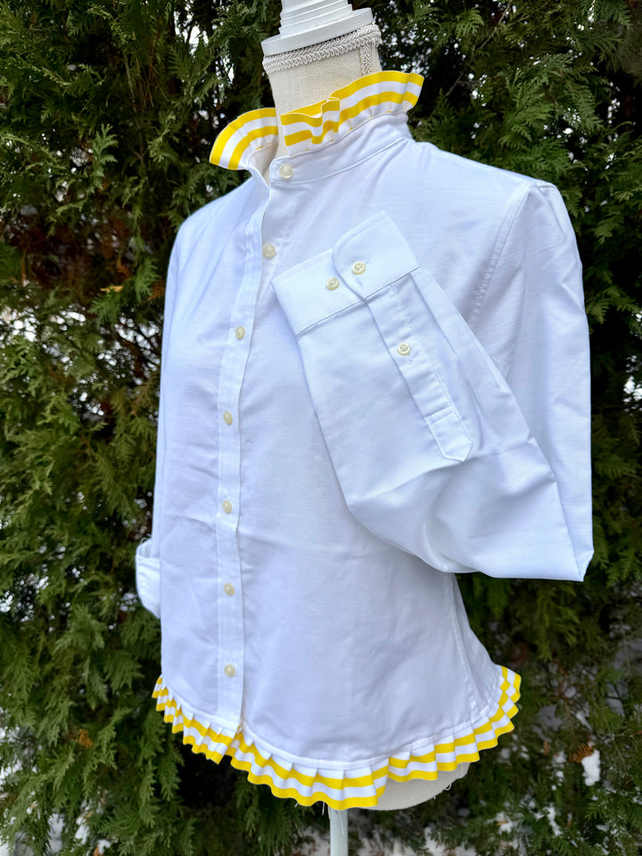 Mary Tyler Moore Ribbon Untucked Oxford  - White w Yellow & White Ribbon (MTM06)