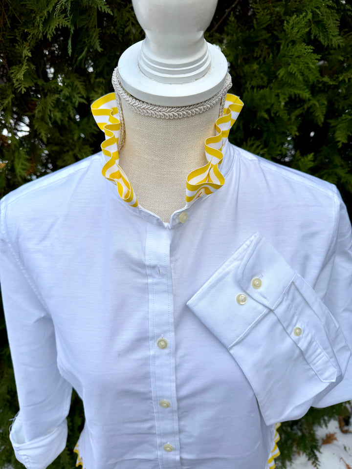 Mary Tyler Moore Ribbon Untucked Oxford  - White w Yellow & White Ribbon (MTM06)
