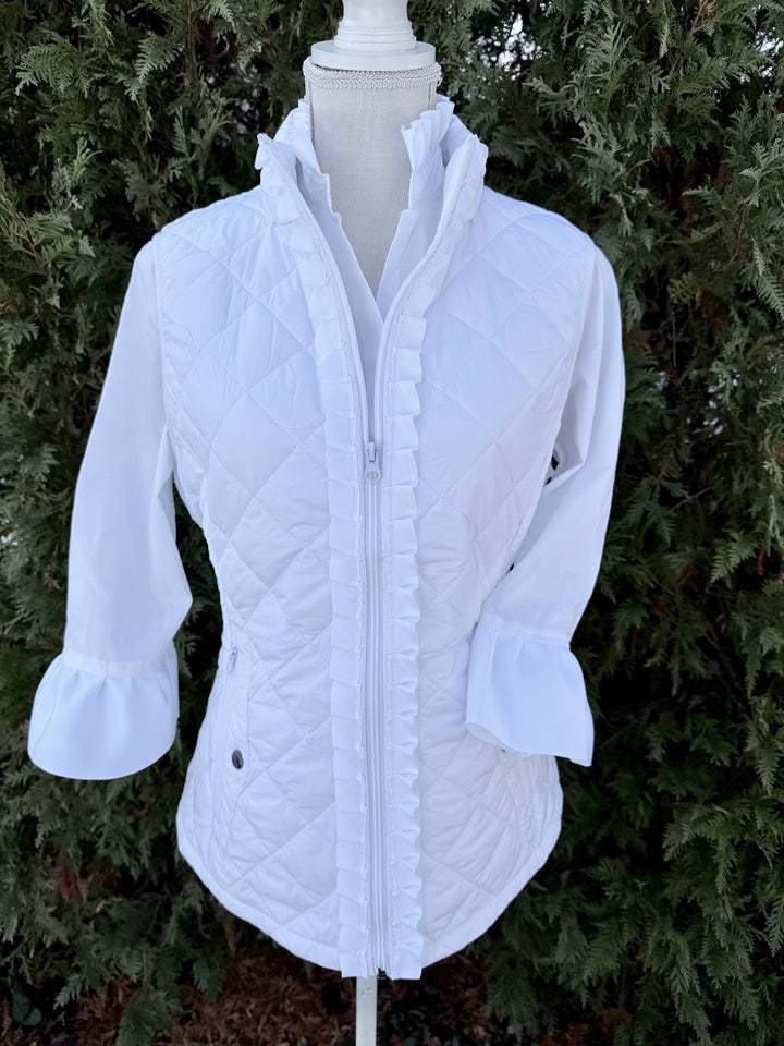 Maggie May Quilted Ruffle Vest - White w White Ribbon (MMQ12)