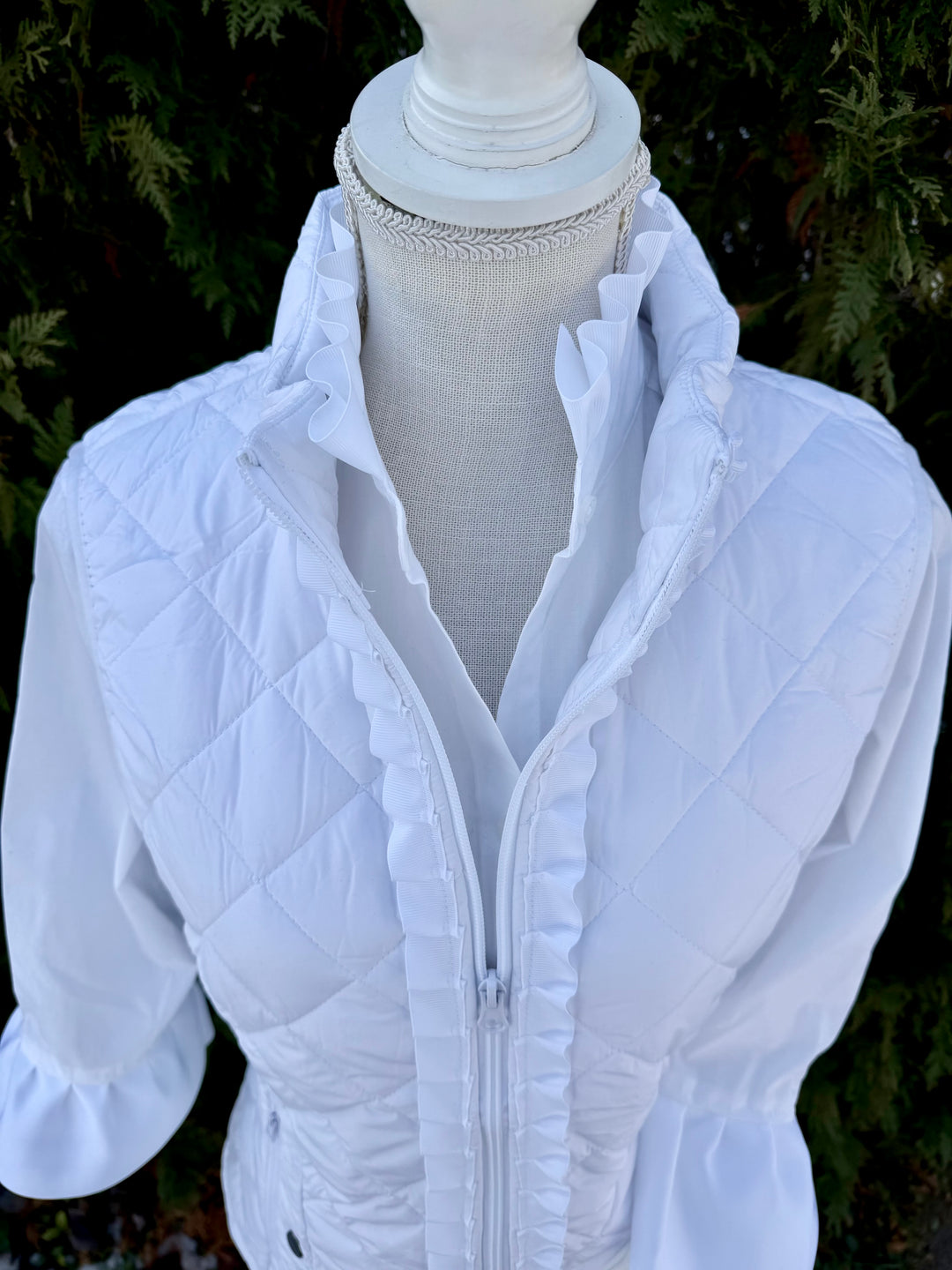 Maggie May Quilted Ruffle Vest - White w White Ribbon (MMQ12)